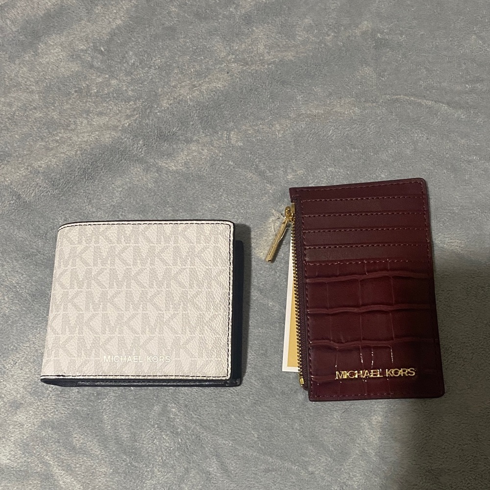 Michael Kors White and Burgundy Wallet & Card Holder Set
